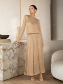 Modern Casual Chiffon Ruffle Top and Pleated Elastic-Waist Skirt Set