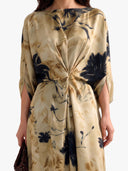 Elegant Watercolor Twist-Front Maxi Dress
