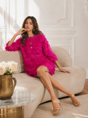 Elegant Fringed Mid-length Sleeve Mini Dress