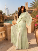 Elegant Pleated Batwing Sleeve Maxi Dress