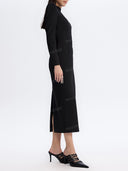 Structured Shoulder High Neck Midi Dress