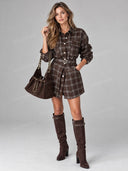 Casual Plaid Shirt Mini Dress