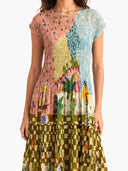 Retro Pleated Print Maxi Dress