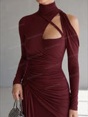 Casual Silky Stretch Pleated Cutout Maxi Dress