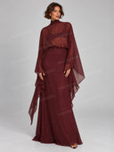 Cape Sleeve Embellished Waist Maxi Dress