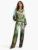 Exotic Jungle Print Zip-Up Shirt & Wide Leg Pants Set