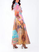 Elegan Print Chiffon Maxi Skirt Two-Piece Set