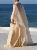 Elegant High Neck Organza Cape Maxi Gown