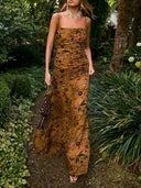 Exquisite Floral Ruched Cami Maxi Dress