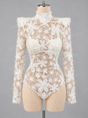 Elegant Floral Lace Bodysuit & Skirt Two Piece Set