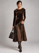 Elegant Velvet Draped Hooded Midi Dress