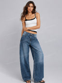 Retro Washed High Waist Barrel Leg Jeans