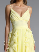 Elegant Spaghetti-Strap Ruffled Pleated Chiffon Maxi Dress