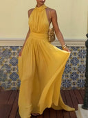 Elegant Chiffon Cape Ruched Maxi Dress