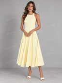 Elegant Backless Ruched Prom Midi Dress