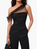 Elegant Mesh Panel One-Shoulder Jumpsuit