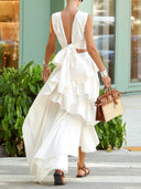 Elegant Crop Top & Tiered Asymmetrical Skirt Two-Piece Set