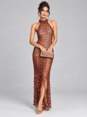 Sexy Halter Crochet Lace Maxi Dress