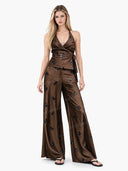 Elegant Satin Sequin Top & High-Waist Wide-Leg Pants Two-Piece Set