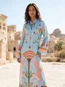 Azure Dream Printed Tie Neck Maxi Dress