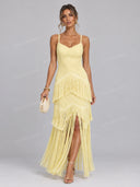 Elegant Lace Fringe Cami Maxi Dress