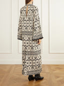 Retro Print Keyhole Long Sleeve Maxi Dress