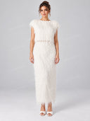 Elegant Faux Fur Fringe Crop Top & Maxi Skirt Two Piece Set