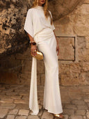 Minimalist Cape Top & Ruched Maxi Skirt Set