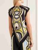 Retro Geometric Print Tassel Trim Asymmetric Top & Pants Two-Piece Set