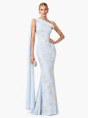 Elegant Floral Embroidered One-Shoulder Maxi Dress