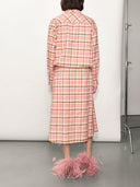 Classic Plaid Loose Shirt & Feather-Trim Skirt Two-Piece Set