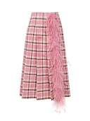 Classic Plaid Loose Shirt & Feather-Trim Skirt Two-Piece Set