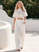 Exquisite Floral Lace Cutwork Crop Top & Wide-Leg Pants Two-Piece Set