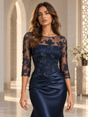 Lace Bodice Satin Mermaid Prom Maxi Dress