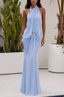 Elegant Open-Back Chiffon Maxi Dress