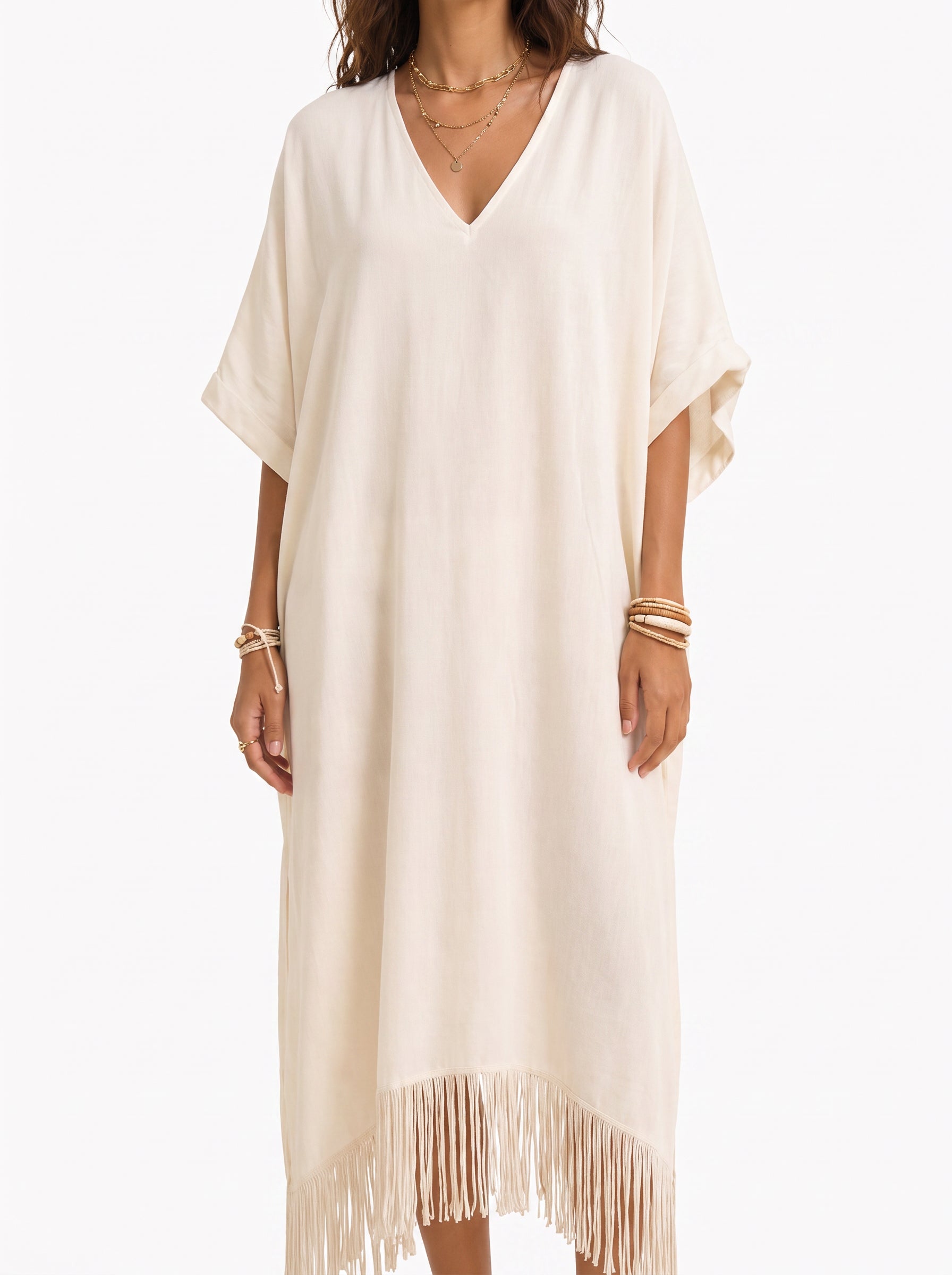 V-Neck Tassel Design Maxi Dress