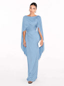 Boat Neck Pleated Slim Fit Maxi Dress