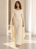 Boat Neck Cape Sleeve Satin Maxi Dress