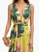 Lime Floral Printed Wrap Maxi Dress