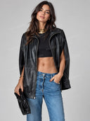 Faux Leather Cape Vest Jacket