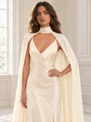 Elegant Satin Cape Sleeve Maxi Dress