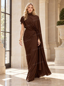 Irregular Shawl Pleated Maxi Dress
