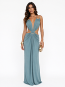 Sexy Metal Chain Cut-Out Backless Lace-Up Draped Maxi Dress