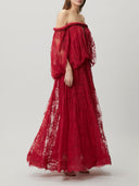 Sexy Braided Trim Deep V-Neck Flowing Lace Maxi Dress