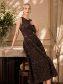 Elegant 3D Floral Lace Sleeveless Midi Dress