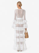 Bohemian Sheer Lace Ruffle Wrap Maxi Dress