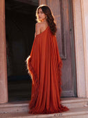 Elegant Halter Cold Shoulder Feather Sleeve Kaftan Maxi Gown