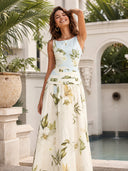 Fresh Sleeveless Boat Neck Printed Party Maxi Dress
