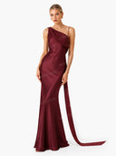Elegant Satin Asymmetric One Shoulder Maxi Dress