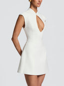 Elegant Mandarin Collar Cutout A-Line Mini Dress
